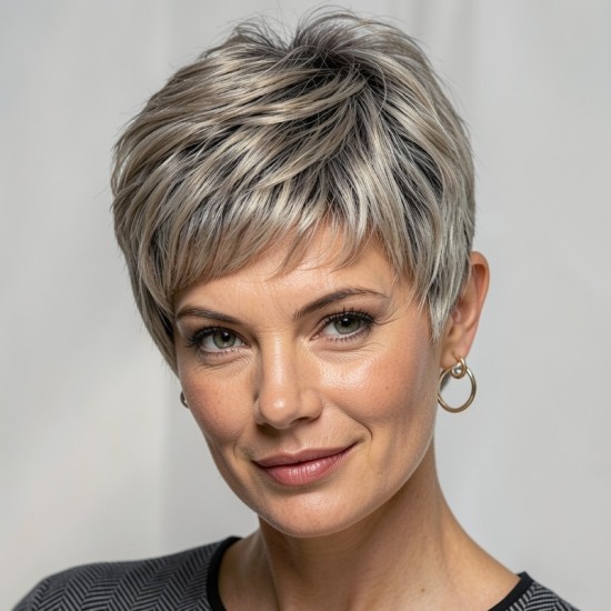 Gold Short Curly Wig for Women - Mid Parted Lily Flower Perm Full Head Cap