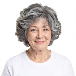 Silver Grey Mixed Short Curly Wig for Middle-Aged and Elderly Women | Voluminous Style