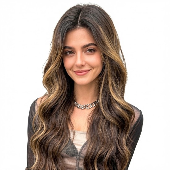 Gradient Dark Brown | Center Part Lace Wig | Long Wavy Hair | Trendy Women's Wig