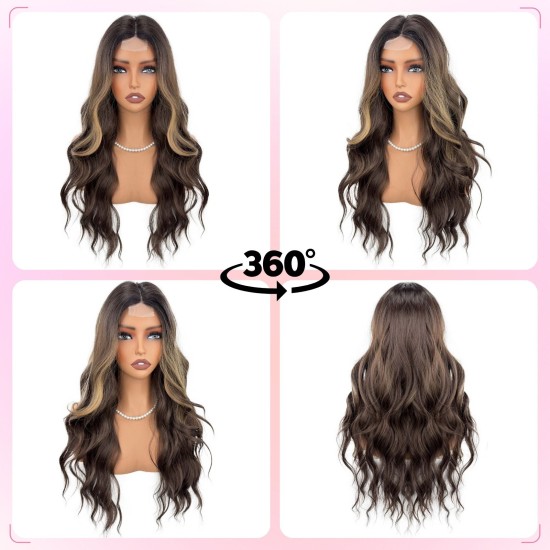 Gradient Dark Brown | Center Part Lace Wig | Long Wavy Hair | Trendy Women's Wig