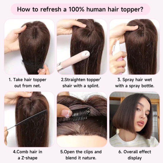 Hand-knitted Human Hair Top Piece for Hair Loss Coverage, Gray Hair Concealment, and Increased Volume for Women.