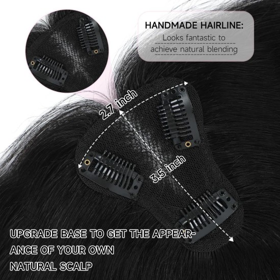 Hand-knitted Human Hair Top Piece for Hair Loss Coverage, Gray Hair Concealment, and Increased Volume for Women.