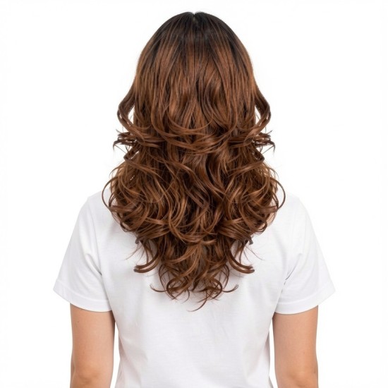 Gradient Brown | Bangs | Natural Curly Medium Length Full Wig
