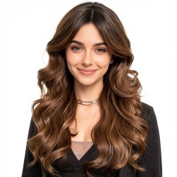 Gradient Brown | Bangs | Natural Curly Medium Length Full Wig