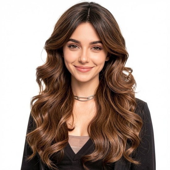 Gradient Brown | Bangs | Natural Curly Medium Length Full Wig