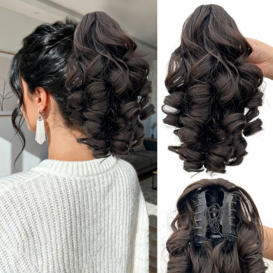 10-inch Short Mixed-Color Claw Clip Ponytail Hair Extensions with Fashion Braids