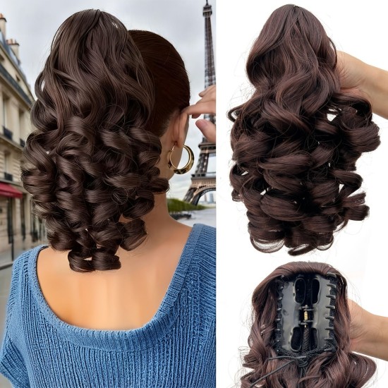 10-inch Short Mixed-Color Claw Clip Ponytail Hair Extensions with Fashion Braids