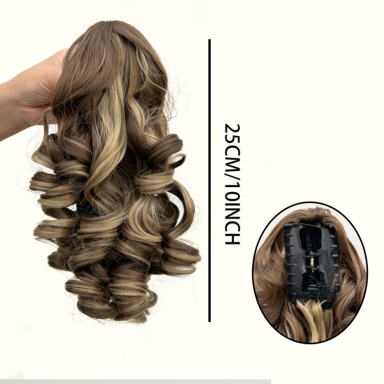 10-inch Short Mixed-Color Claw Clip Ponytail Hair Extensions with Fashion Braids
