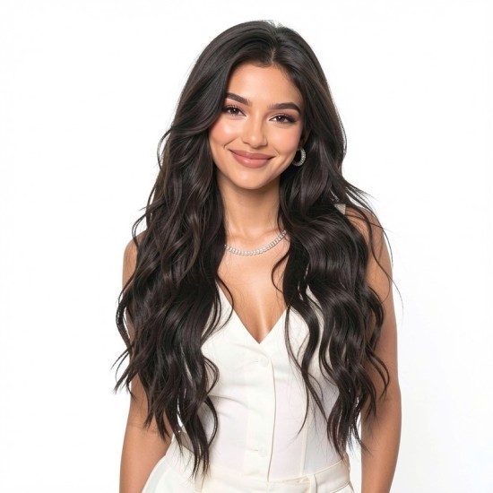Lace Hairnet Wig Cap | Black Middle-Parted Long Wavy Curly Hair | Synthetic Product