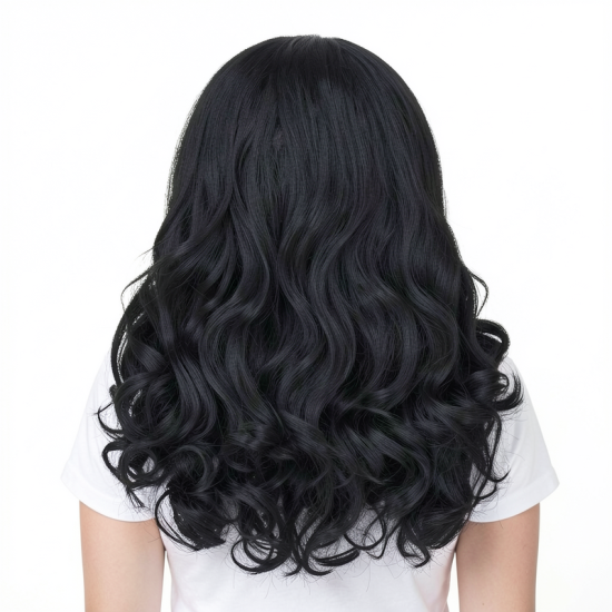 Women's Black Long Curly Ice Silk Headband | Minimalist Elegant Yaki Wig Cap