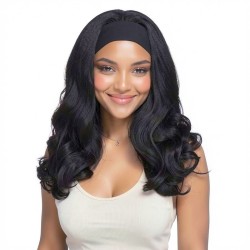 Women's Black Long Curly Ice Silk Headband | Minimalist Elegant Yaki Wig Cap