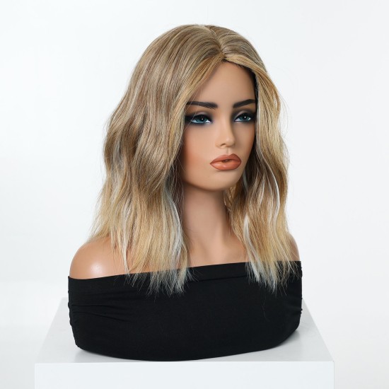 Light Gold Ombre Medium Wave Wig | Natural, Viscous and Breathable | Trendy Daily Wear Full Headpiece