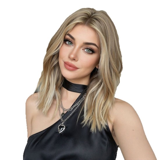 Light Gold Ombre Medium Wave Wig | Natural, Viscous and Breathable | Trendy Daily Wear Full Headpiece