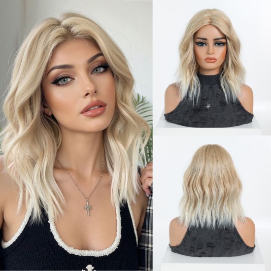 Light Gold Ombre Medium Wave Wig | Natural, Viscous and Breathable | Trendy Daily Wear Full Headpiece