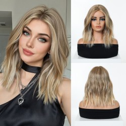 Light Gold Ombre Medium Wave Wig | Natural, Viscous and Breathable | Trendy Daily Wear Full Headpiece