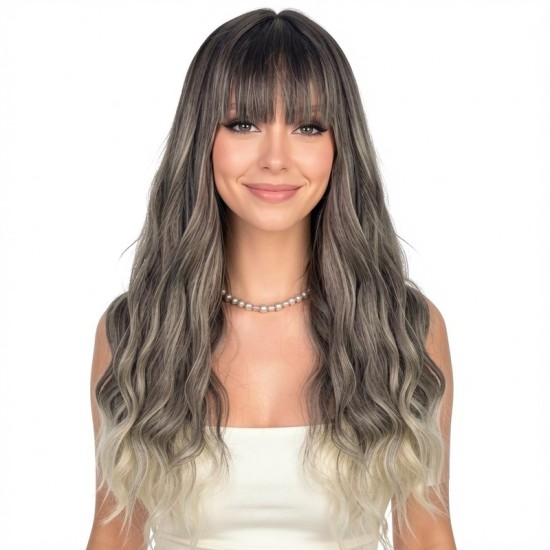 Wavy Long Hair with Bangs | Natural Full Head Wig