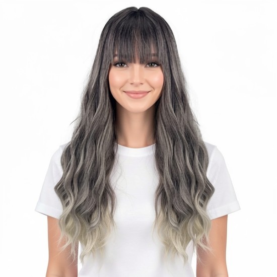 Wavy Long Hair with Bangs | Natural Full Head Wig