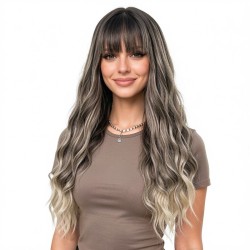 Wavy Long Hair with Bangs | Natural Full Head Wig