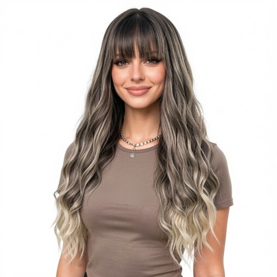 Wavy Long Hair with Bangs | Natural Full Head Wig
