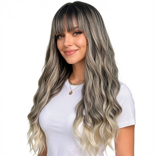 Wavy Long Hair with Bangs | Natural Full Head Wig