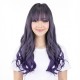 Purple Highlights Straight Bangs Long Wavy Hair | Chemical Fiber Full Head Wig