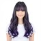 Purple Highlights Straight Bangs Long Wavy Hair | Chemical Fiber Full Head Wig