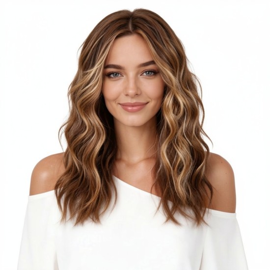 Women's Long Hair Gradient Blonde Full Wig with Middle Part, Natural Look, Synthetic Fiber