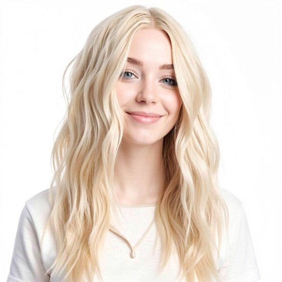 Women's Long Hair Gradient Blonde Full Wig with Middle Part, Natural Look, Synthetic Fiber