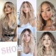 Full Wig Synthetic Long Curly Hair with Gradient Golden Color, Natural Middle Part Bangs for Women