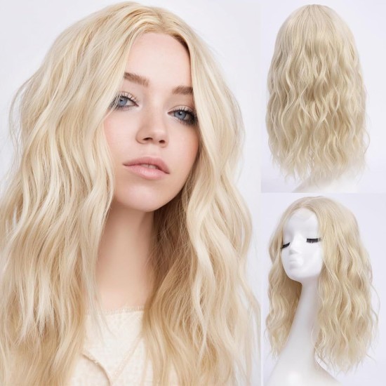 Full Wig Synthetic Long Curly Hair with Gradient Golden Color, Natural Middle Part Bangs for Women
