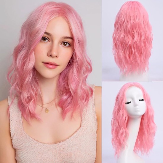 Full Wig Synthetic Long Curly Hair with Gradient Golden Color, Natural Middle Part Bangs for Women