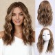 Full Wig Synthetic Long Curly Hair with Gradient Golden Color, Natural Middle Part Bangs for Women