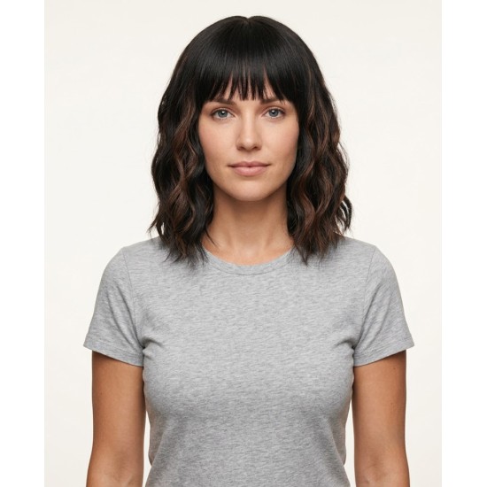 Women's Short Water Wave Wig with Bangs Synthetic Hairpiece