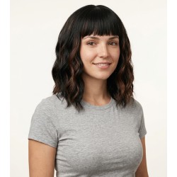 Women's Short Water Wave Wig with Bangs Synthetic Hairpiece