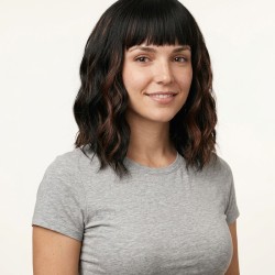 Women's Short Water Wave Wig with Bangs Synthetic Hairpiece