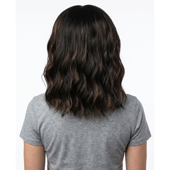 Women's Short Water Wave Wig with Bangs Synthetic Hairpiece
