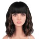 Women's Fully Hand-Knitted Short Wig, Natural Realistic, Heat & Color Resistant, Water Ripple Small Curls with Straight Bangs, Lightweight Comfortable, Breathable Mesh Cap for Daily Wear