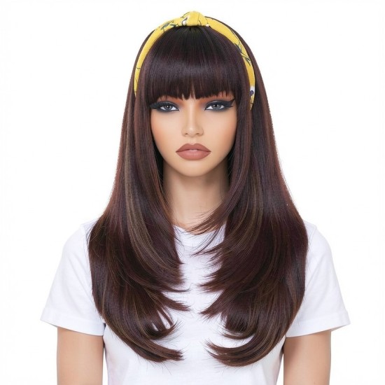 Women's Layered Long Straight Hair | High-Temperature Resistant Synthetic Wig Cap
