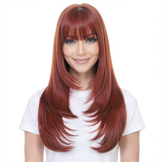 Women's Layered Long Straight Hair | High-Temperature Resistant Synthetic Wig Cap