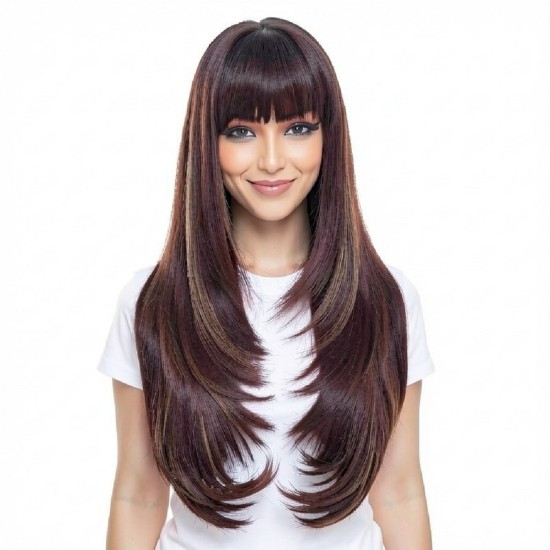 Women's Layered Long Straight Hair | High-Temperature Resistant Synthetic Wig Cap