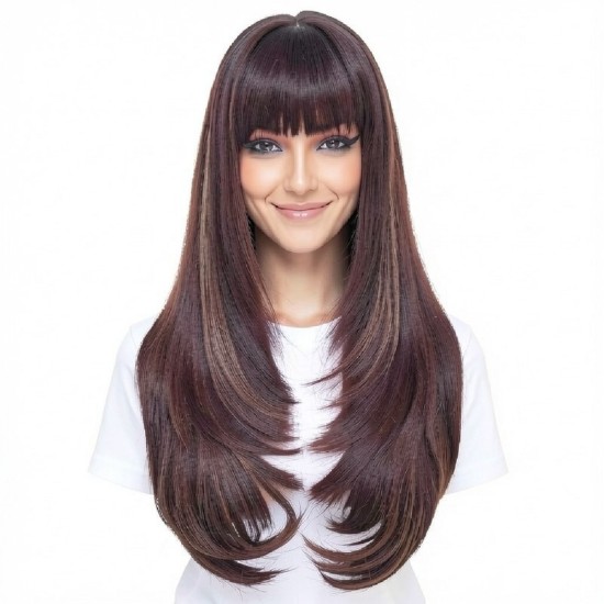 Women's Layered Long Straight Hair | High-Temperature Resistant Synthetic Wig Cap
