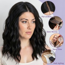 New Women's Short Curly Water Wave Lace Front Wig - Black
