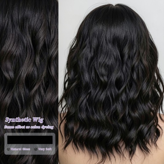 New Women's Short Curly Water Wave Lace Front Wig - Black