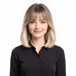 Natural Blonde Top Hairpiece with Transparent Ombre Bangs for Concealing Thin Hair – Adds Volume and Blends Seamlessly