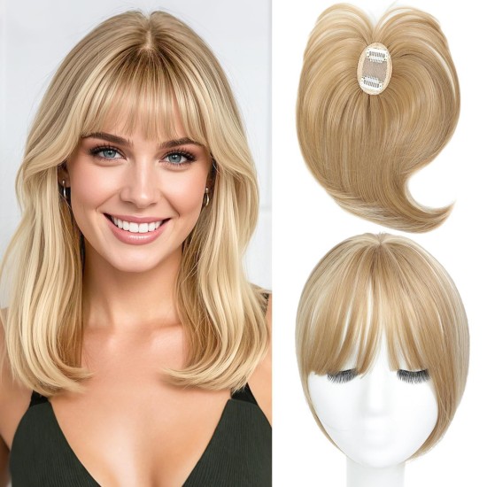 Golden Breathable Full Lace Topper: Natural White Hair Cover with Invisible Hairline for Women.
