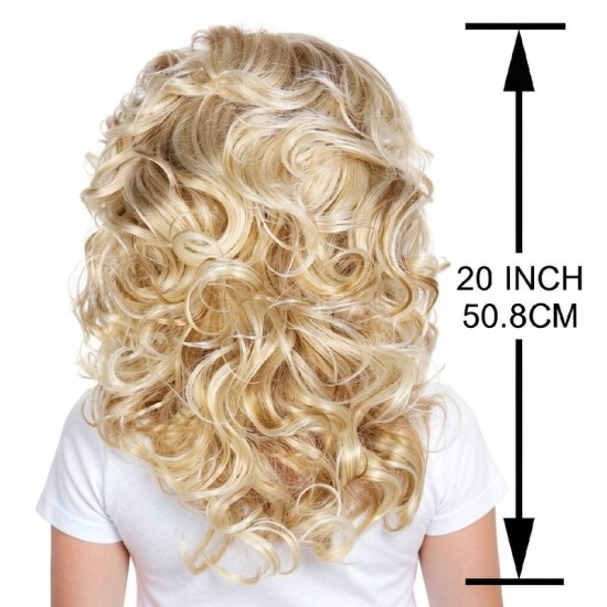 Golden Long Curly Hair | Voluminous Large Curls - Synthetic Wig Cap