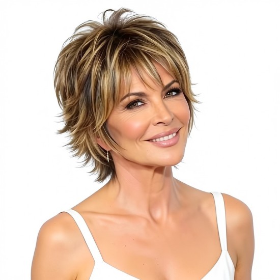 Short Wavy Hair for Middle-Aged Women | Light Blonde Linen Textured Wavy Hair | Synthetic Short Wig
