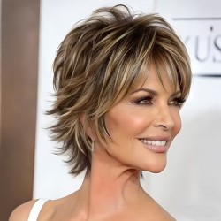 Short Wavy Hair for Middle-Aged Women | Light Blonde Linen Textured Wavy Hair | Synthetic Short Wig