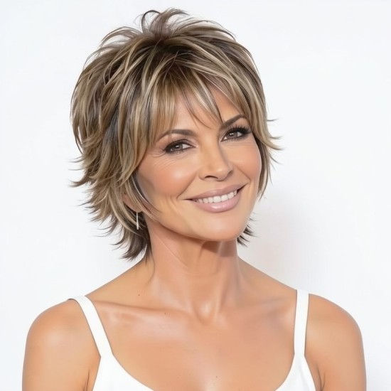 Short Wavy Hair for Middle-Aged Women | Light Blonde Linen Textured Wavy Hair | Synthetic Short Wig