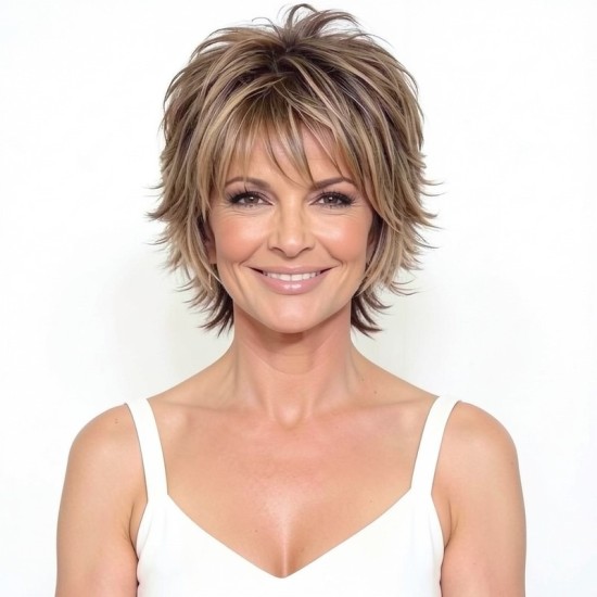 Short Wavy Hair for Middle-Aged Women | Light Blonde Linen Textured Wavy Hair | Synthetic Short Wig